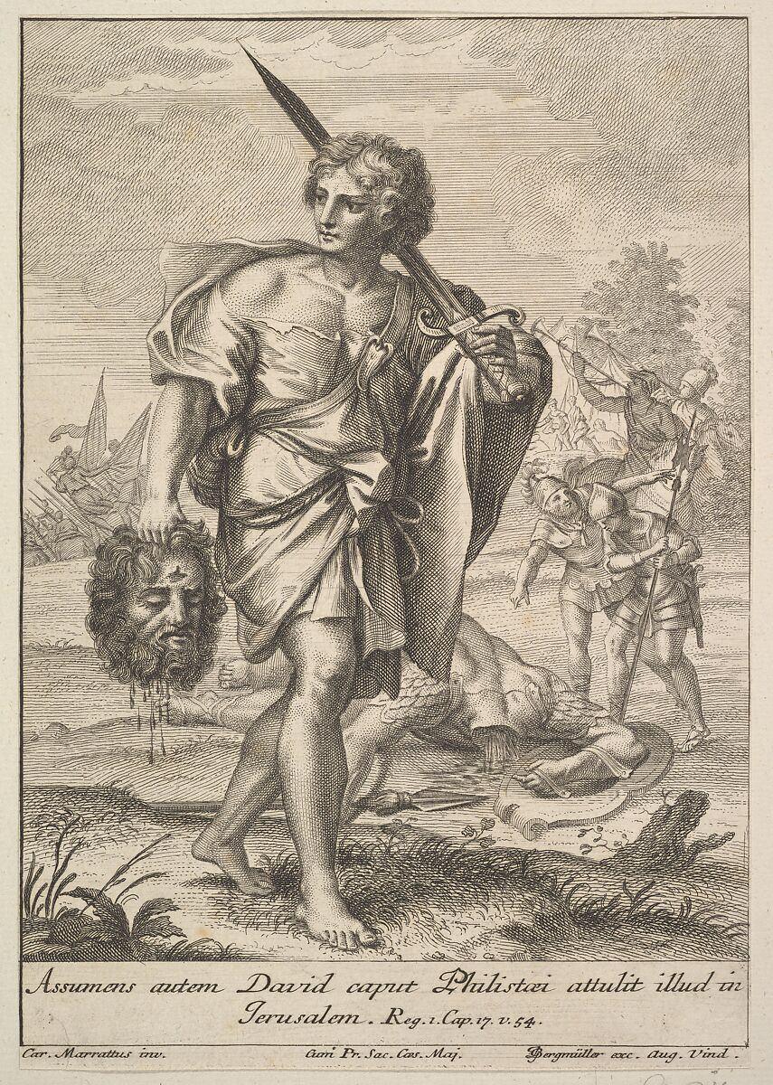 David with the Head of Goliath, Johann Georg Bergmüller (German, Türkheim 1688–1762 Augsburg), Engraving and etching 