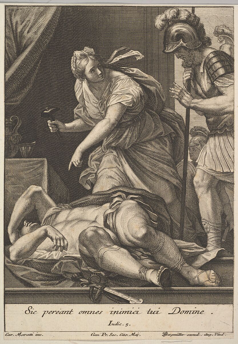 Jael slaying Sisera, Johann Georg Bergmüller (German, Türkheim 1688–1762 Augsburg), Engraving and etching 