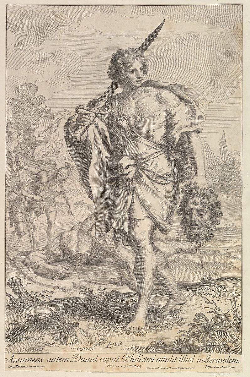 David with the Head of Goliath, Robert van Audenaerde (Flemish, Ghent 1663–1743 Ghent), Etching 