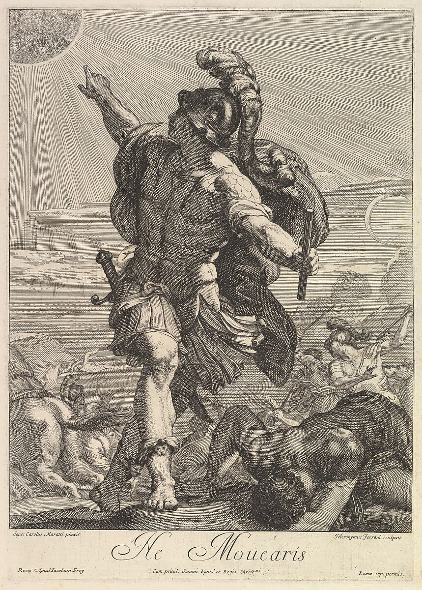 Joshua commanding the sun to stand still, Hieronymus Ferroni (1687–1730), Etching 