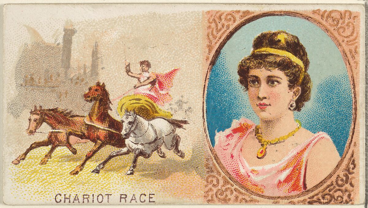 Chariot Race, from the Games and Sports series (N165) for Old Judge Cigarettes, Issued by Goodwin &amp; Company, Commercial color lithograph 