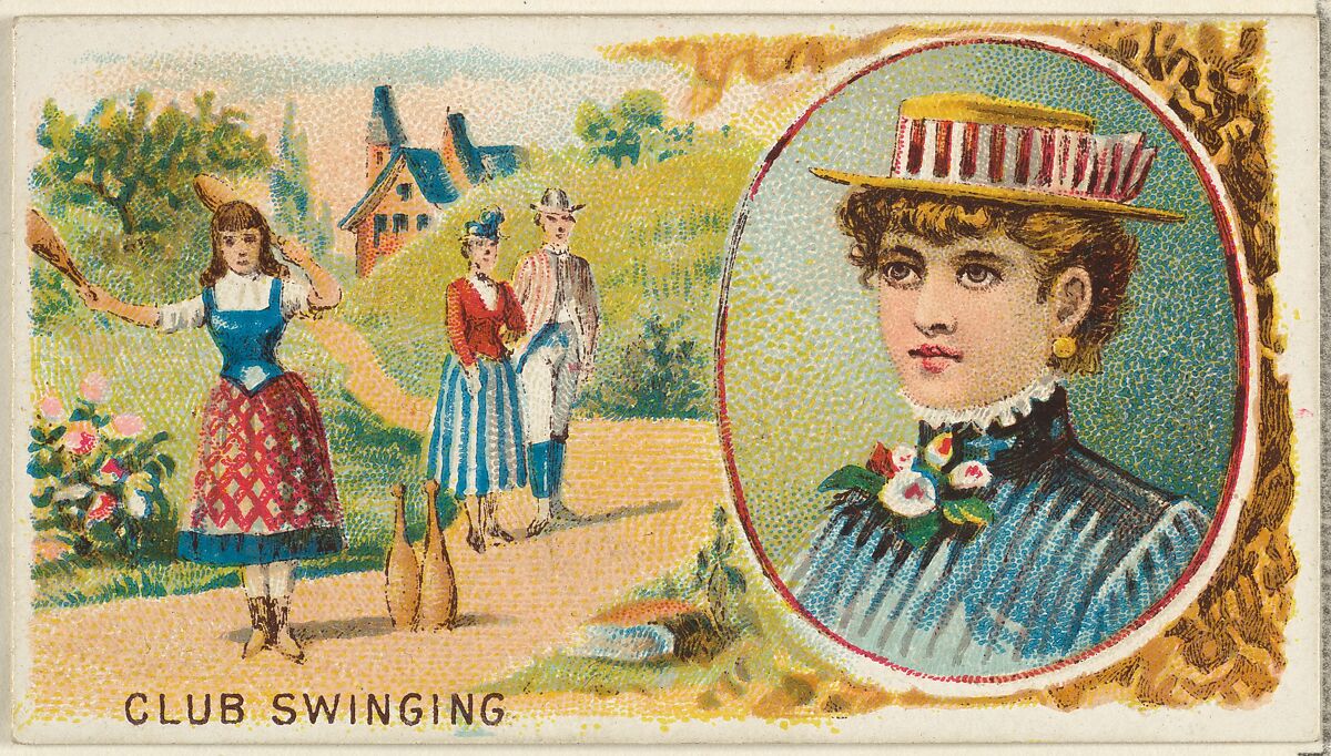 Club Swinging, from the Games and Sports series (N165) for Old Judge Cigarettes, Issued by Goodwin &amp; Company, Commercial color lithograph 