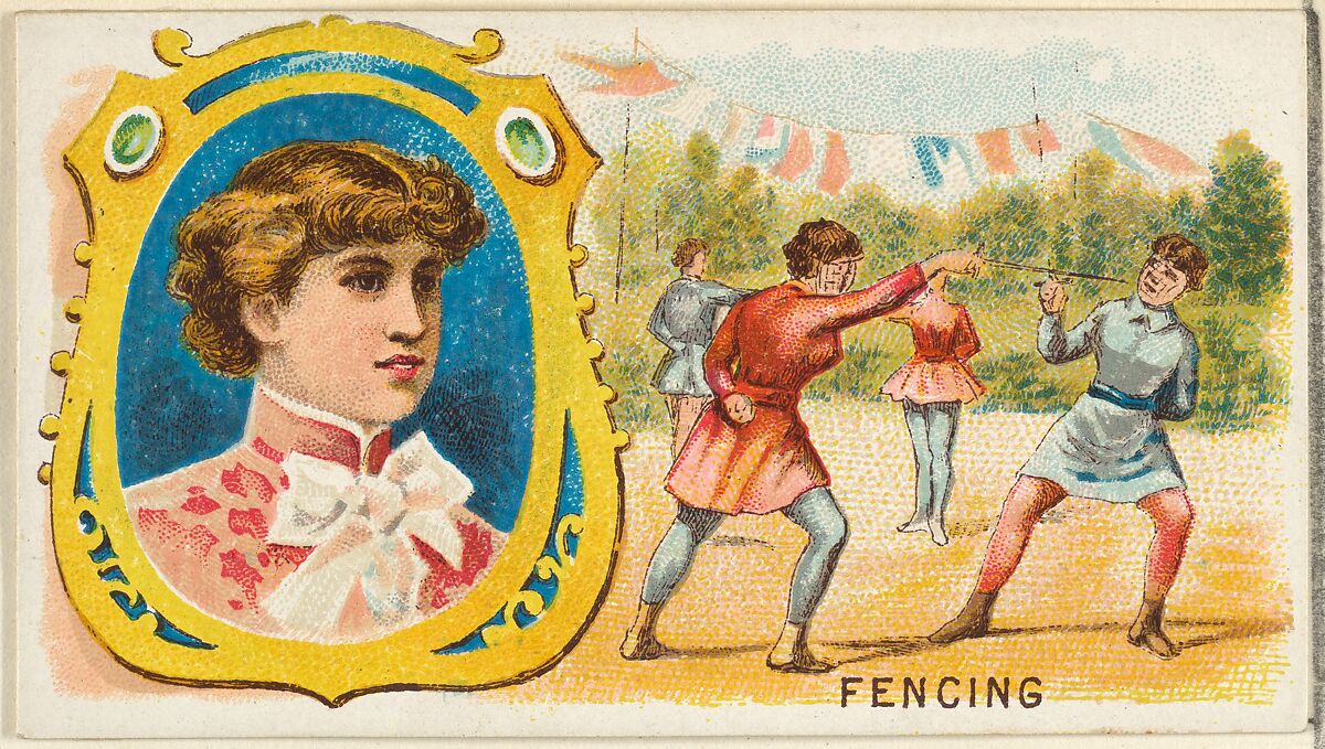 Fencing, from the Games and Sports series (N165) for Old Judge Cigarettes, Issued by Goodwin &amp; Company, Commercial color lithograph 