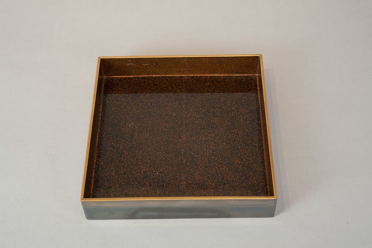 Writing Box with Portrait of Fujiwara no Ietaka and His Poem about the Tatsuta River, Lacquered wood with gold and silver hiramaki-e, togidashimaki-e, and red lacquer on silver ground, Japan