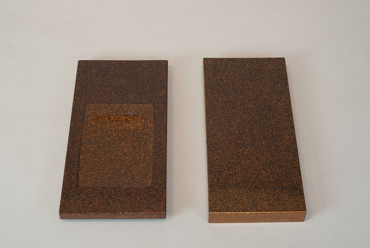 Writing Box with Portrait of Fujiwara no Ietaka and His Poem about the Tatsuta River, Lacquered wood with gold and silver hiramaki-e, togidashimaki-e, and red lacquer on silver ground, Japan