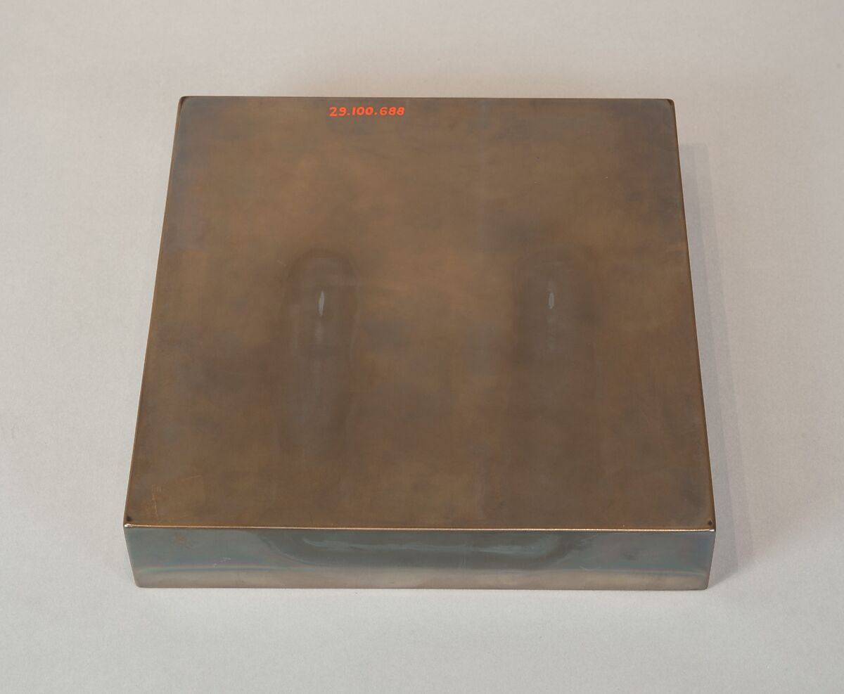 Writing Box with Portrait of Fujiwara no Ietaka and His Poem about the Tatsuta River, Lacquered wood with gold and silver hiramaki-e, togidashimaki-e, and red lacquer on silver ground, Japan