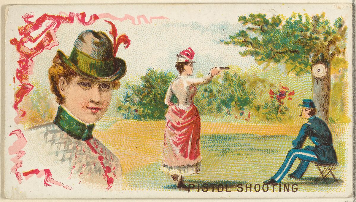 Pistol Shooting, from the Games and Sports series (N165) for Old Judge Cigarettes, Issued by Goodwin &amp; Company, Commercial color lithograph 