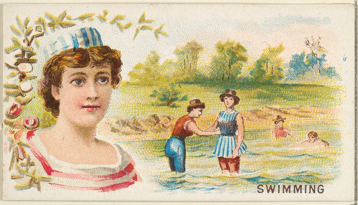 Swimming, from the Games and Sports series (N165) for Old Judge Cigarettes, Issued by Goodwin &amp; Company, Commercial color lithograph 