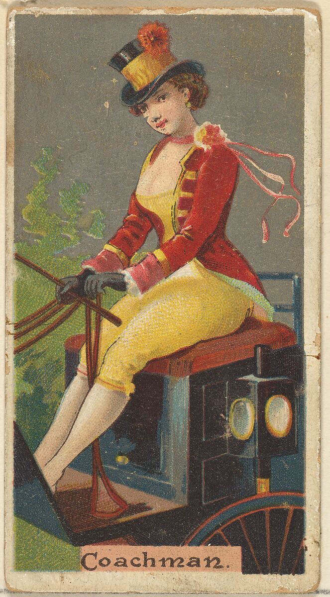 Coachman, from the Occupations for Women series (N166) for Old Judge and Dogs Head Cigarettes, Issued by Goodwin &amp; Company, Commercial color lithograph 