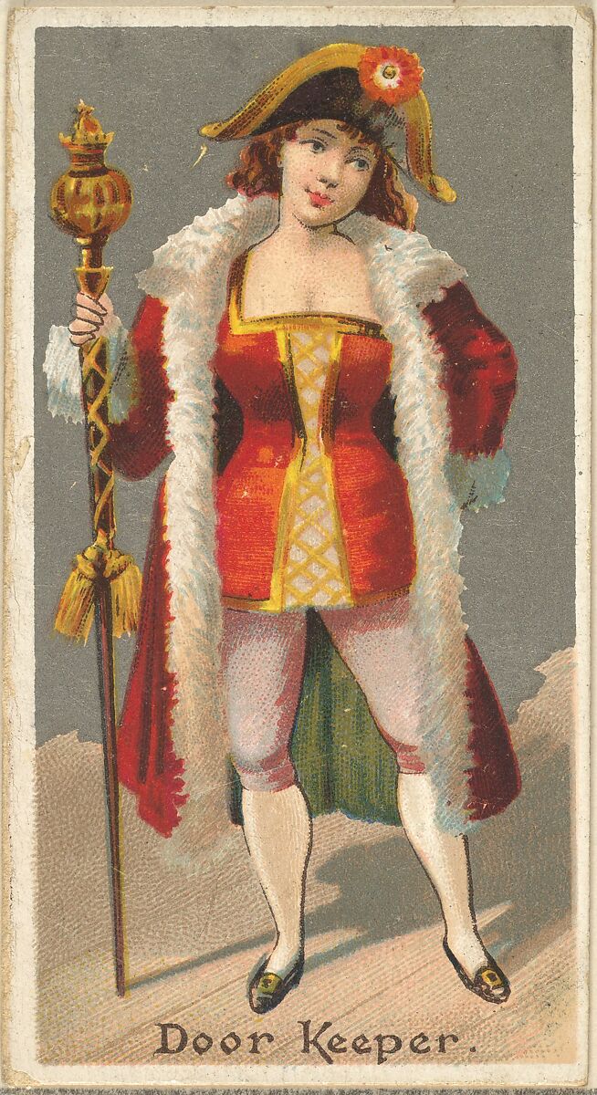 Door Keeper, from the Occupations for Women series (N166) for Old Judge and Dogs Head Cigarettes, Issued by Goodwin &amp; Company, Commercial color lithograph 