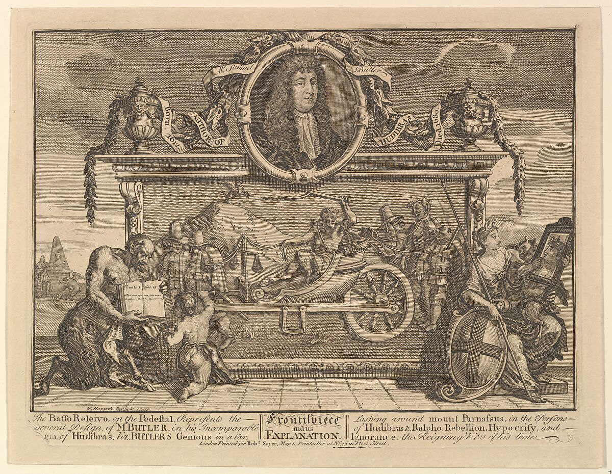 Frontispiece and Its Explanation (Twelve Large Illustrations for Samuel Butler's Hudibras, Plate 1), William Hogarth (British, London 1697–1764 London), Etching and engraving; fourth state of four 