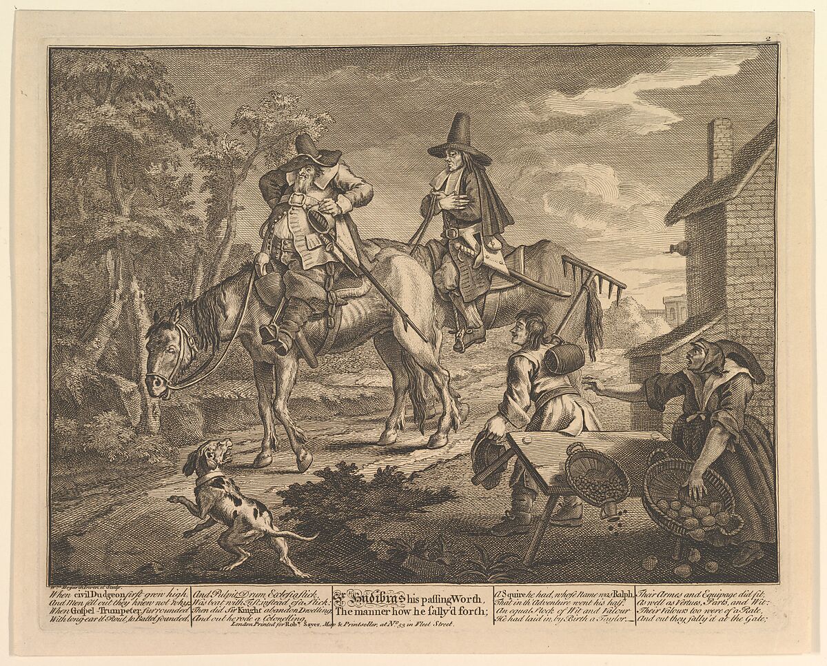 Sr. Hudibras, His Passing Worth, The Manner How He Sally'd Forth" (Twelve Large Illustrations for Samuel Butler's Hudibras, Plate 2), William Hogarth (British, London 1697–1764 London), Etching and engraving; third state of three 