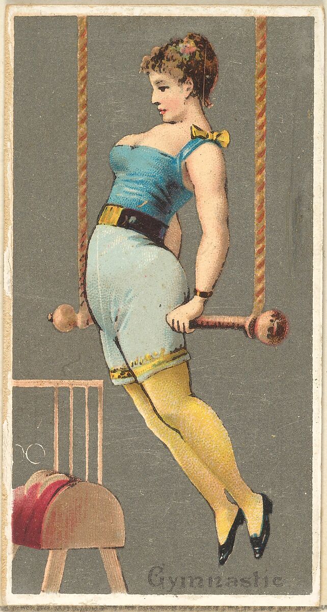 Gymnast, from the Occupations for Women series (N166) for Old Judge and Dogs Head Cigarettes, Issued by Goodwin &amp; Company, Commercial color lithograph 