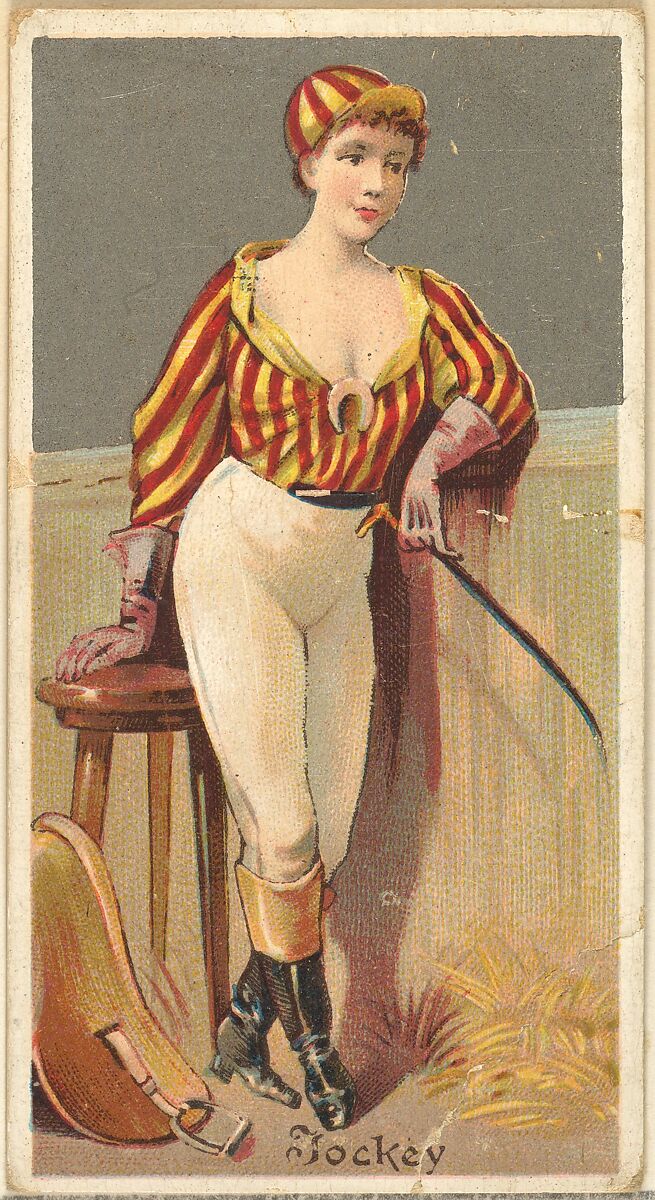 Jockey, from the Occupations for Women series (N166) for Old Judge and Dogs Head Cigarettes, Issued by Goodwin &amp; Company, Commercial color lithograph 