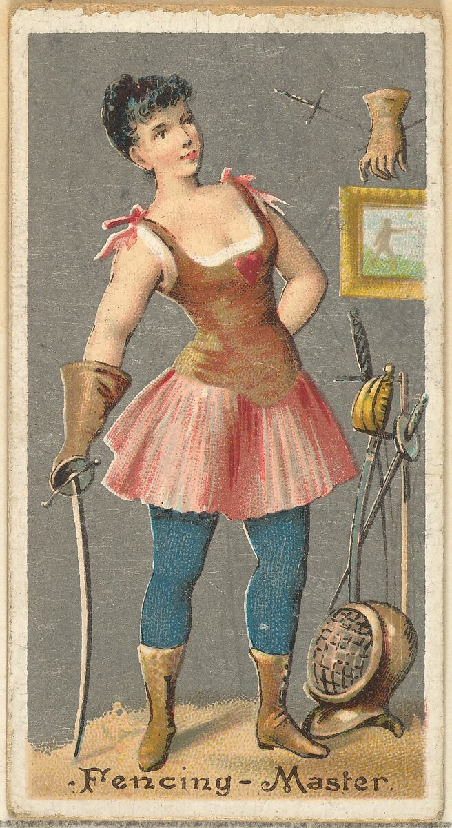 Fencing - Master, from the Occupations for Women series (N166) for Old Judge and Dogs Head Cigarettes, Issued by Goodwin &amp; Company, Commercial color lithograph 