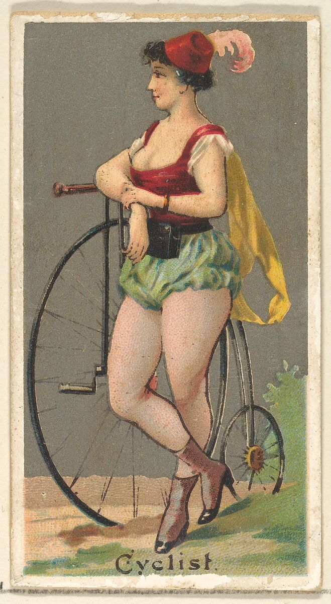 Cyclist, from the Occupations for Women series (N166) for Old Judge and Dogs Head Cigarettes, Issued by Goodwin &amp; Company, Commercial color lithograph 