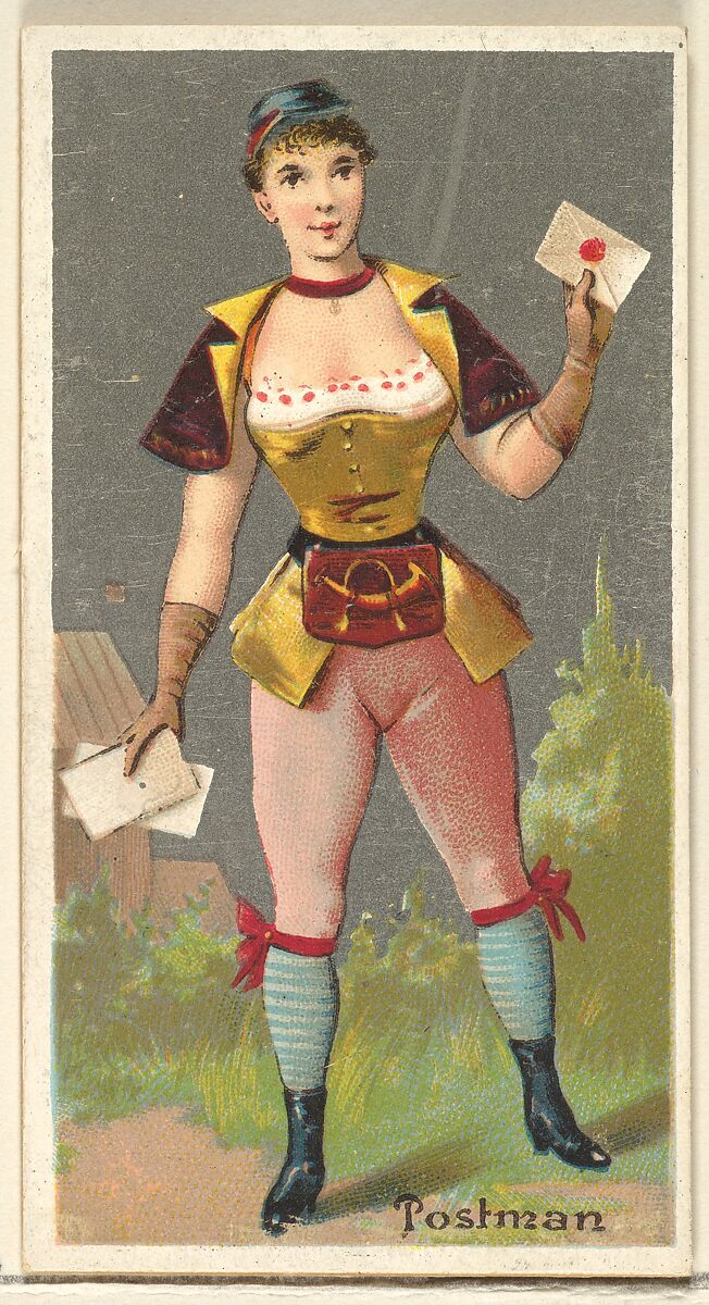 Postman, from the Occupations for Women series (N166) for Old Judge and Dogs Head Cigarettes, Issued by Goodwin &amp; Company, Commercial color lithograph 