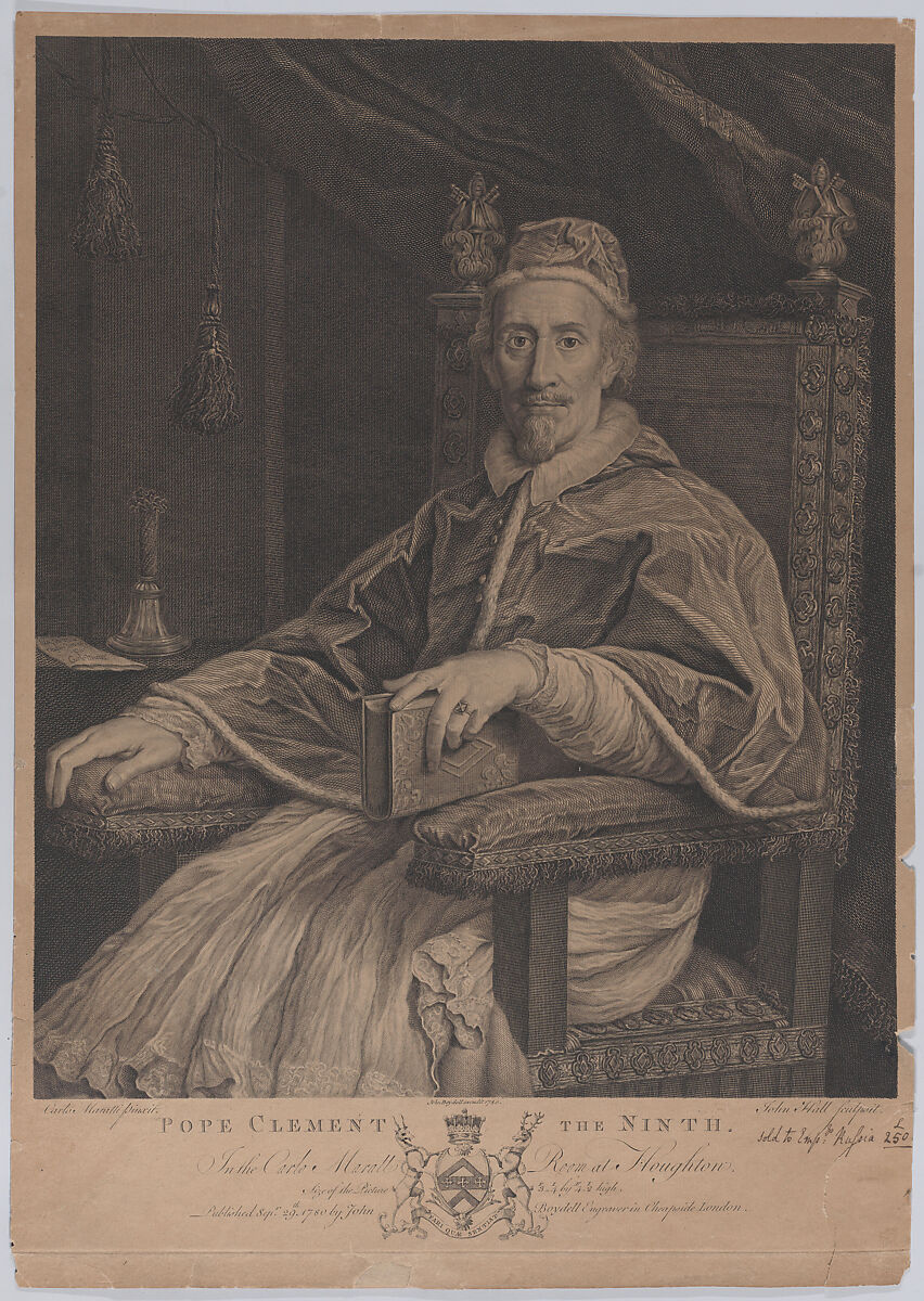 Pope Clement the Ninth, John Hall (British, Wivenhoe, Essex 1739–1797 London), Engraving and etching 