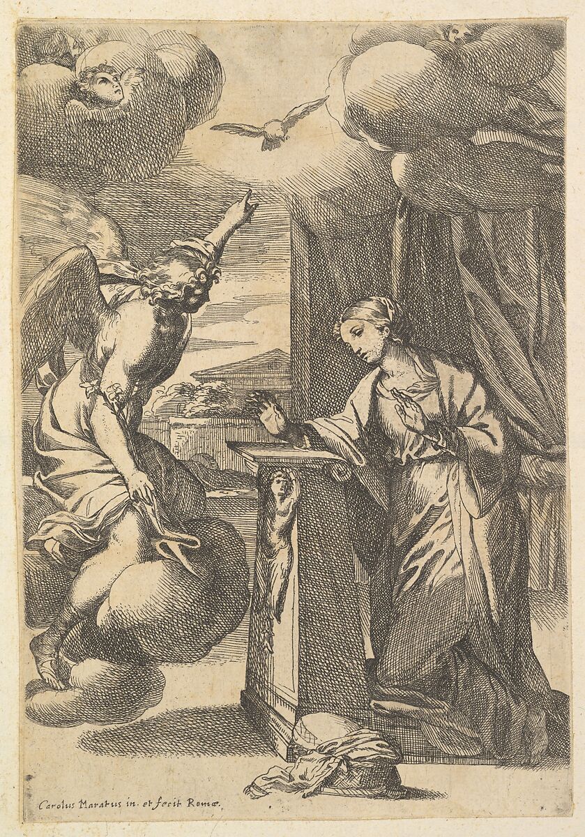 The Annunciation, Carlo Maratti (Italian, Camerano 1625–1713 Rome), Etching; second state of two 