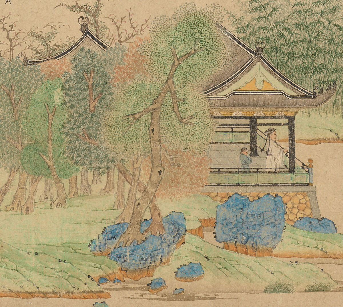 Wang Xizhi watching geese, Qian Xuan (Chinese, 1239–1301), Handscroll; ink, color, and gold on paper, China