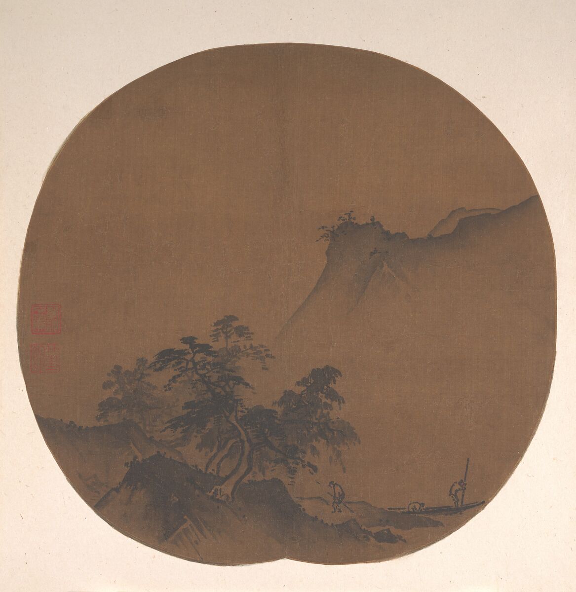 Windswept lakeshore, Xia Gui  Chinese, Fan mounted as an album leaf; ink on silk, China