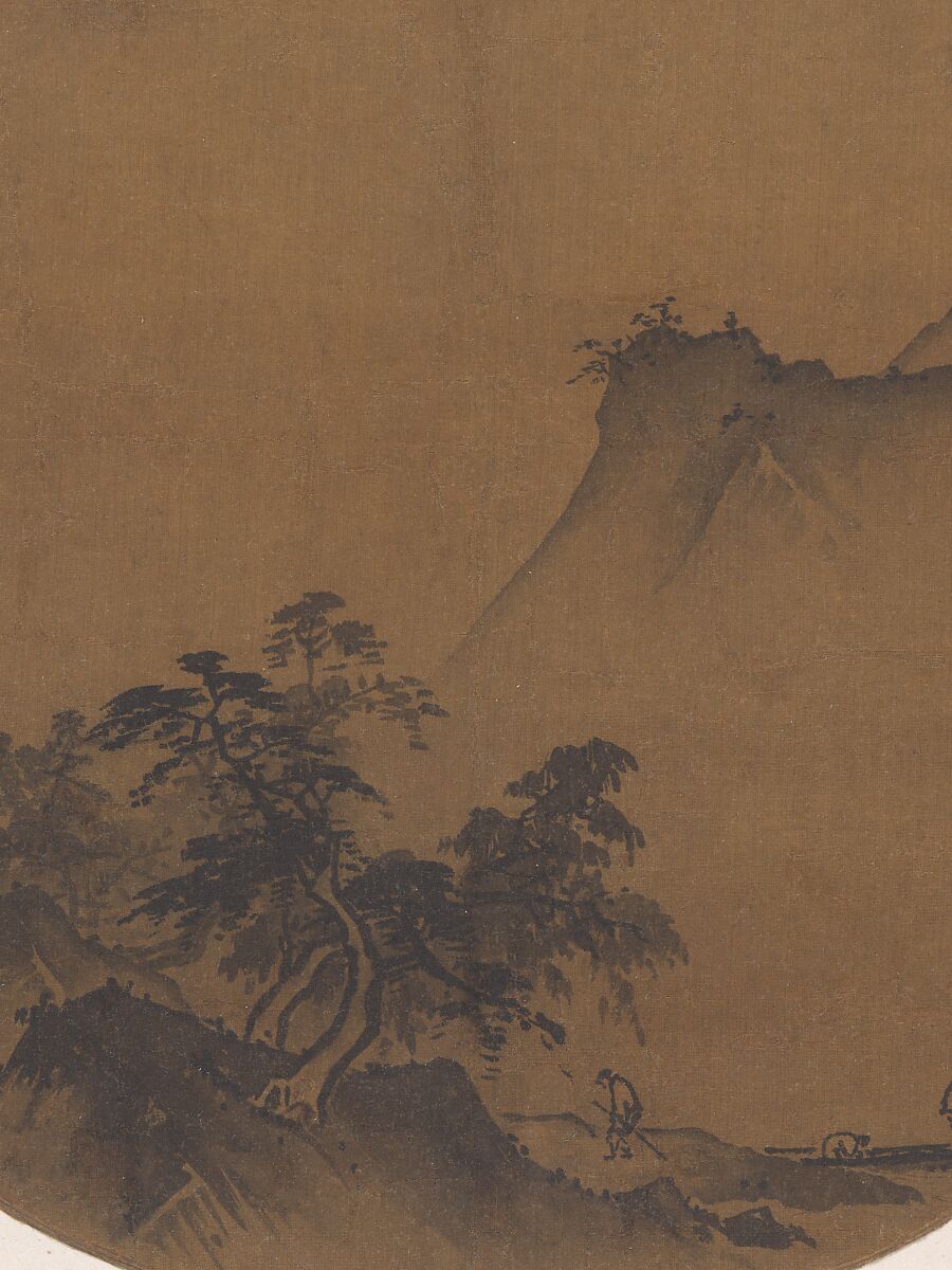 Windswept lakeshore, Attributed to Xia Gui (Chinese, active ca. 1195–1230), Fan mounted as an album leaf; ink on silk, China