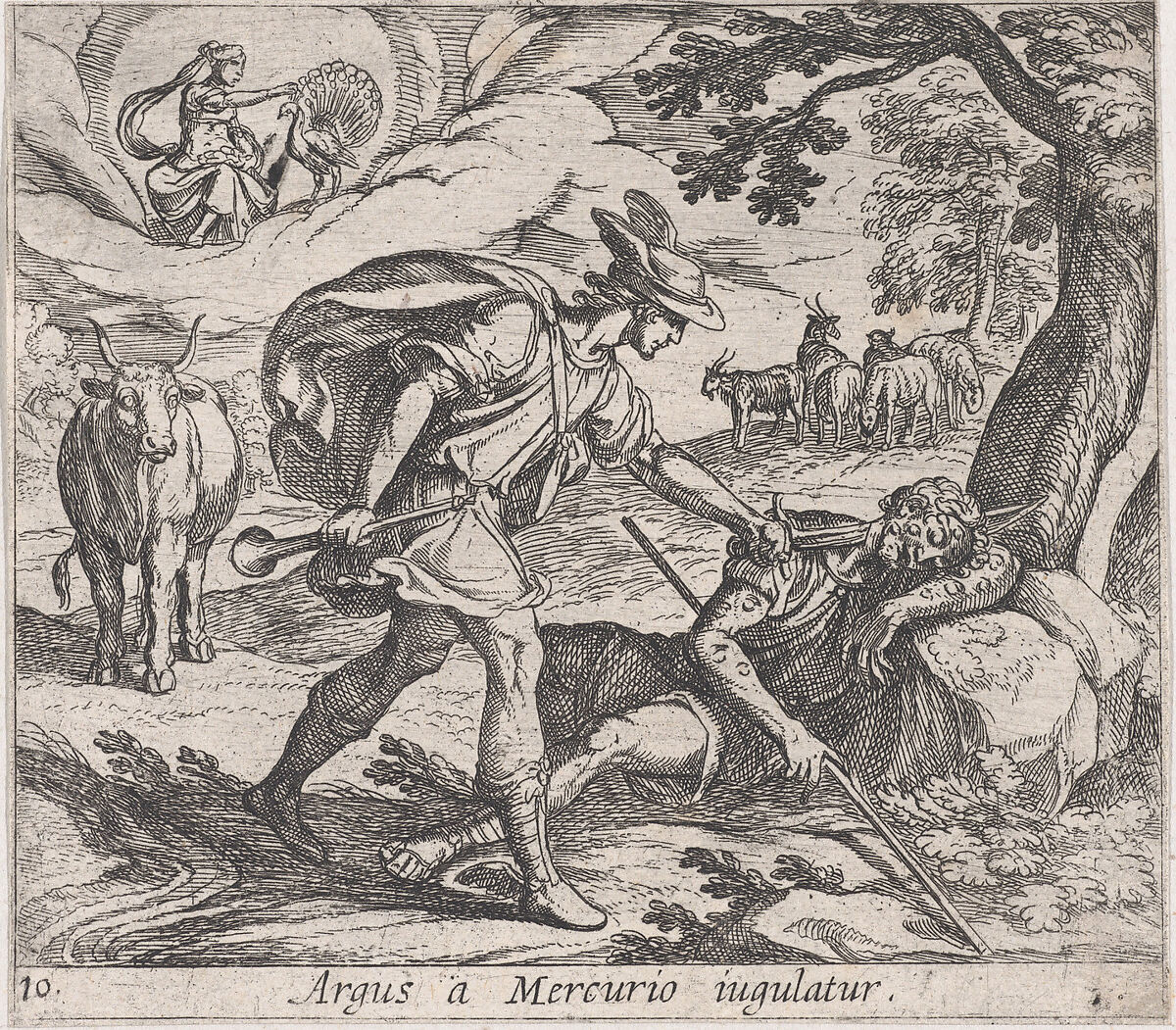 Plate 10: Mercury Killing Argos (Argus a Mercurio iugulatur), from Ovid's 'Metamorphoses', Antonio Tempesta (Italian, Florence 1555–1630 Rome), Etching 