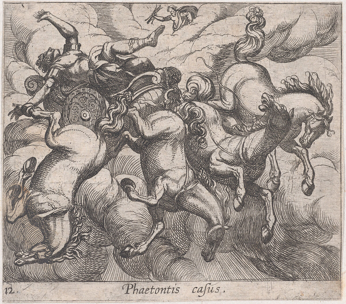 Plate 12: The Death of Phaeton (Phaetonis casus.), from Ovid's Metamorphoses, Antonio Tempesta (Italian, Florence 1555–1630 Rome), Etching 