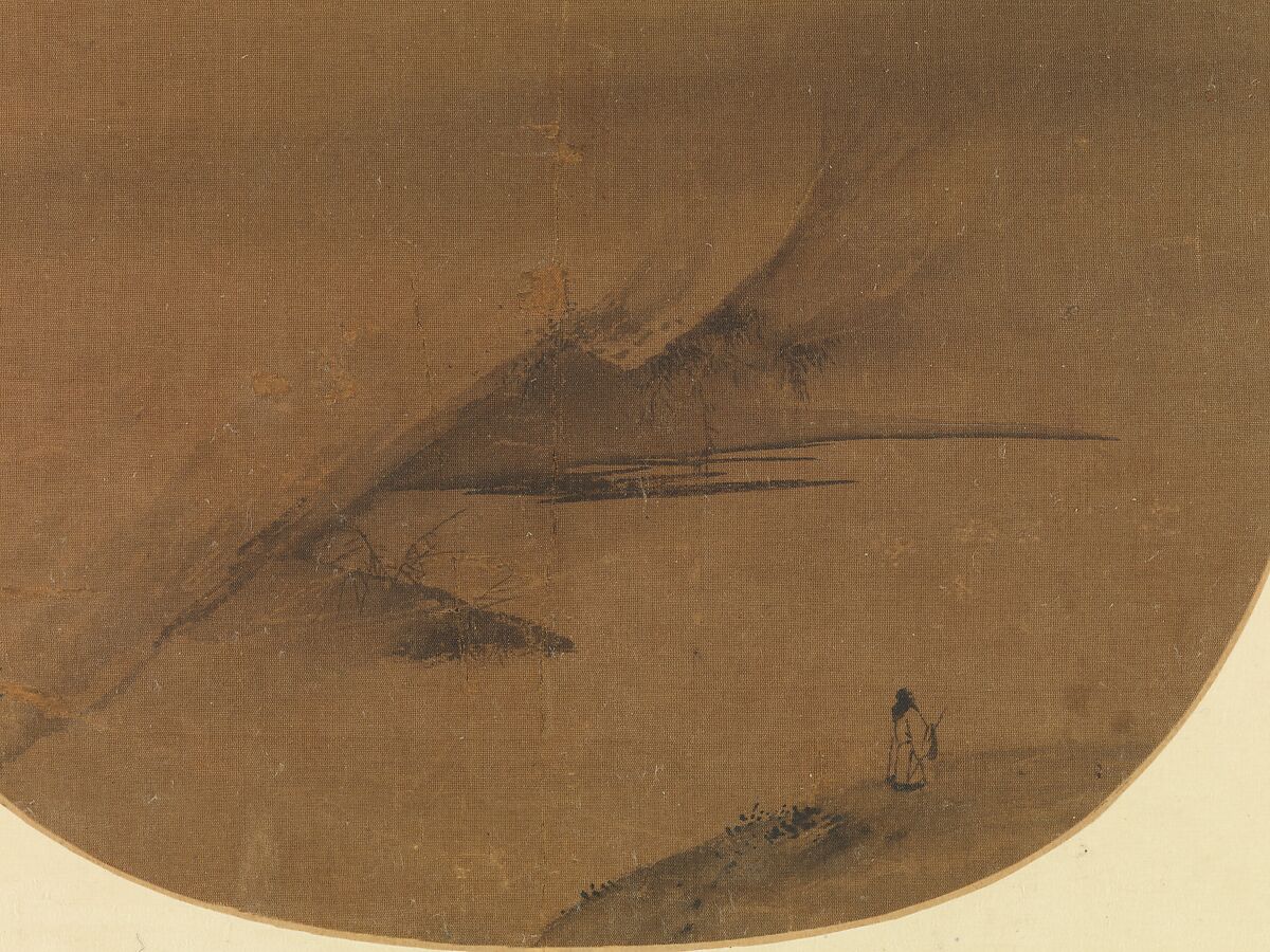 Poet strolling by a marshy bank, Liang Kai (Chinese, active early 13th century), Fan mounted as an album leaf; ink on silk, China