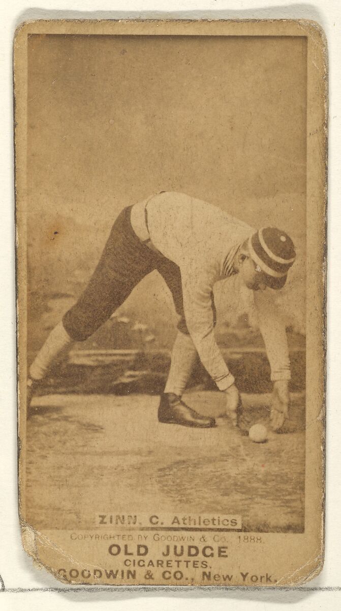 Zinn, Catcher, Philadelphia Athletics, from the Old Judge series (N172) for Old Judge Cigarettes, Issued by Goodwin &amp; Company, Albumen photograph 