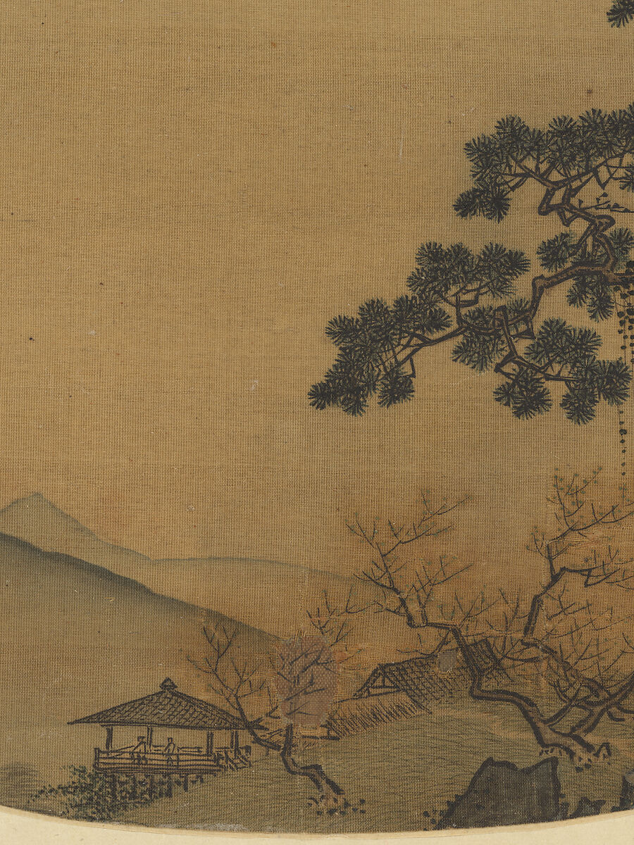 Early spring landscape, Unidentified artist, Fan mounted as an album leaf; ink and color on silk, China