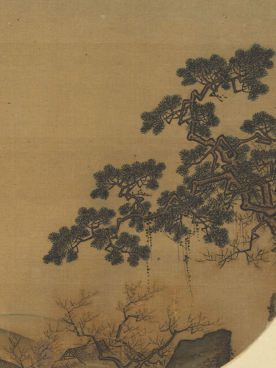 Early spring landscape, Unidentified artist, Fan mounted as an album leaf; ink and color on silk, China