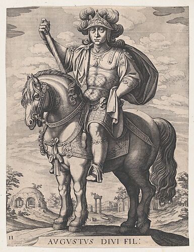 Plate 2: Emperor Augustus on Horseback, from 'The First Twelve Roman Caesars', after Tempesta