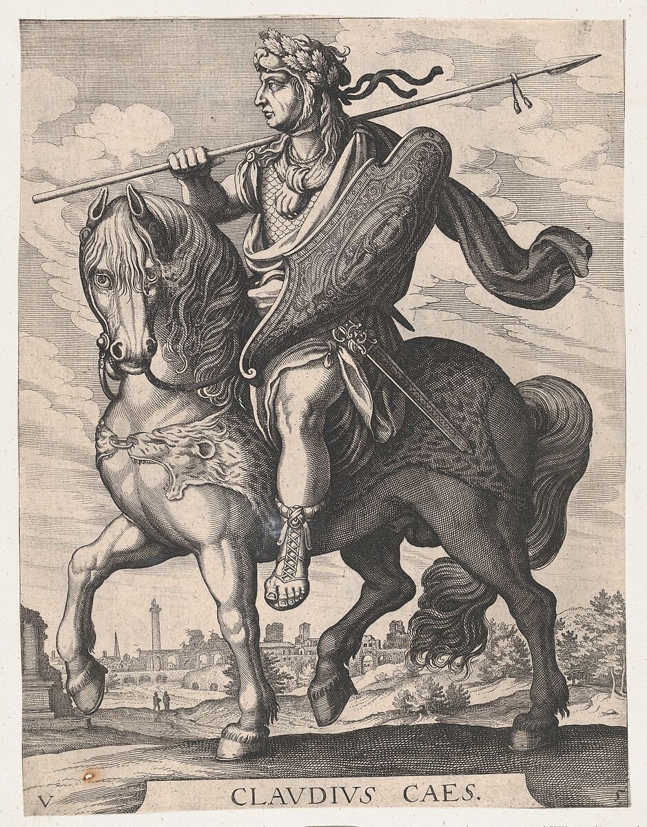 Plate 5: Emperor Claudius on Horseback, from 'The First Twelve Roman Caesars' after Tempesta, Matthäus Merian the Elder (Swiss, Basel 1593–1650 Schwalbach), Etching 