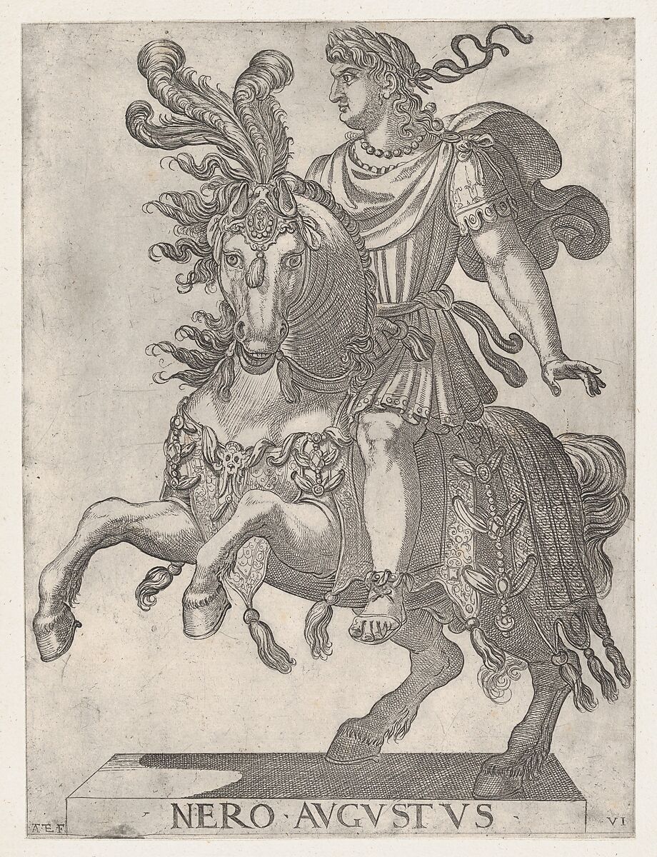 Plate 6: Emperor Nero on Horseback, from ' The First Twelve Roman Caesars', Antonio Tempesta (Italian, Florence 1555–1630 Rome), Etching; first state of two (Bartsch) 
