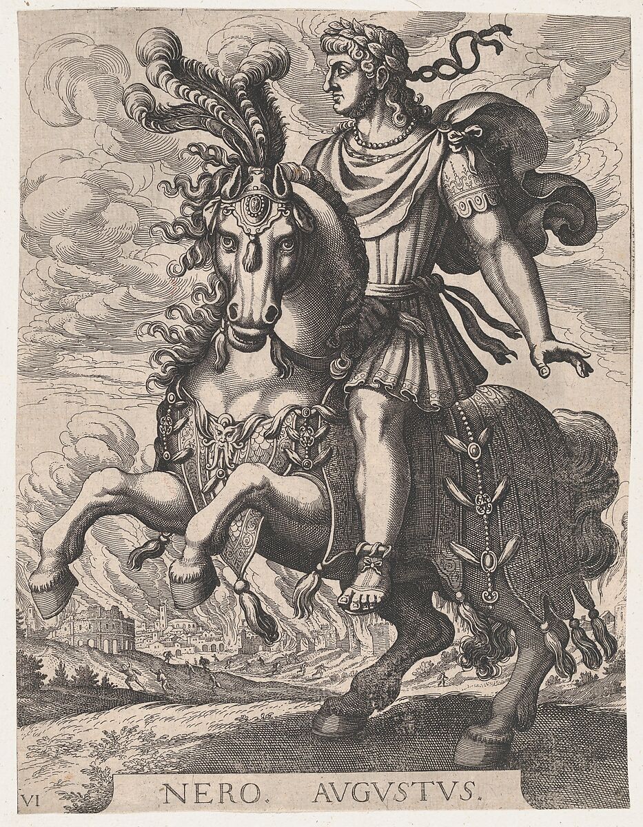 Plate 6: Emperor Nero on Horseback, from 'The First Twelve Roman Caesars', after Tempesta, Matthäus Merian the Elder (Swiss, Basel 1593–1650 Schwalbach), Etching and engraving 