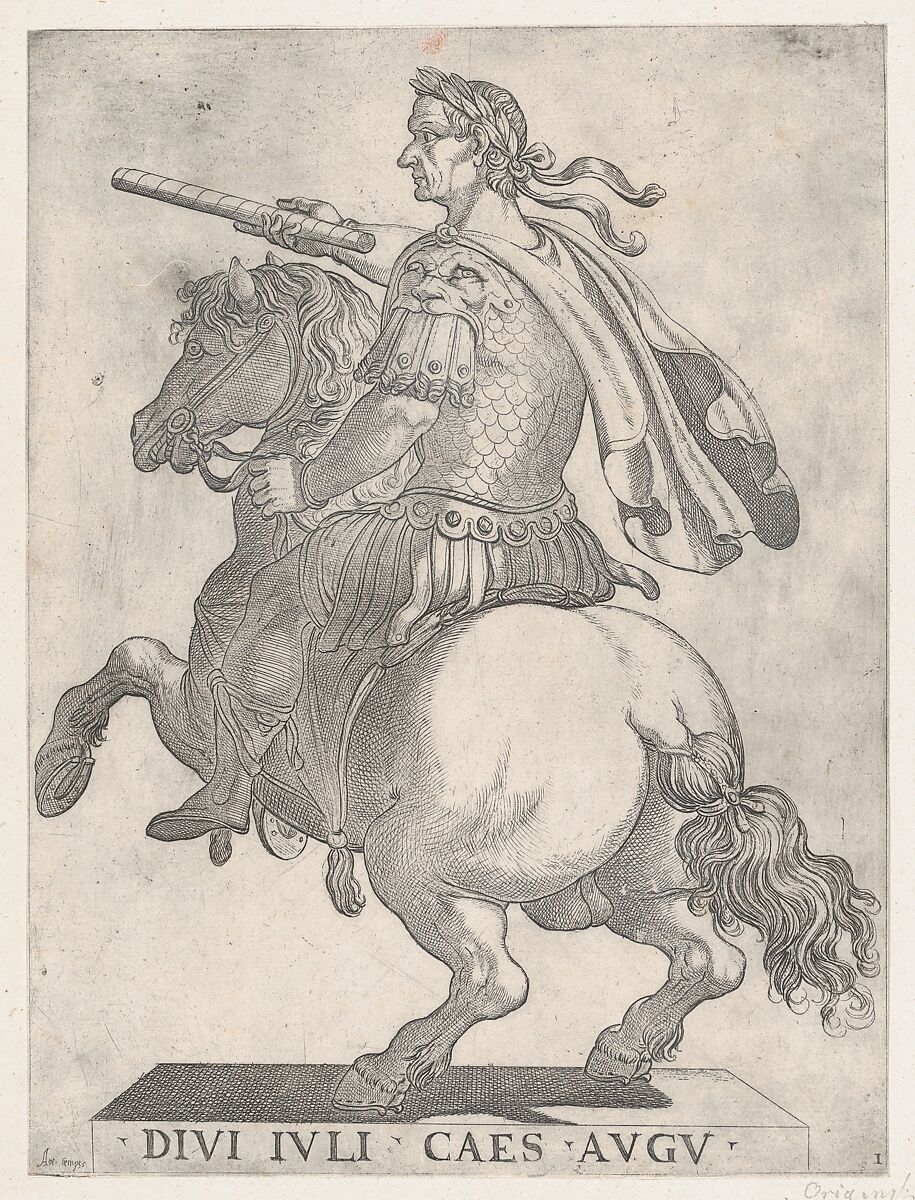 Plate 1: Emperor Julius Caesar on Horseback, from 'The First Twelve Roman Caesars', Antonio Tempesta  Italian, Etching; first state of two (Bartsch)