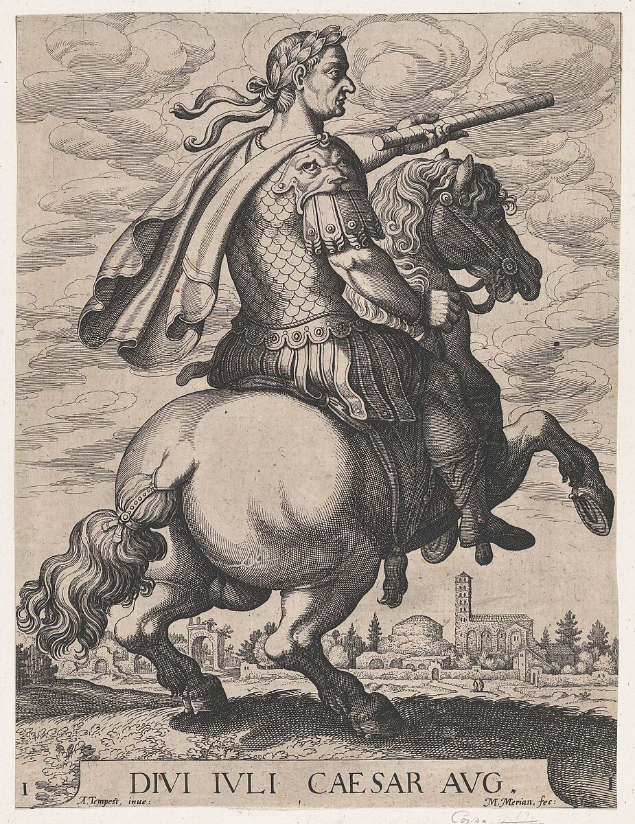 Plate 1: Emperor Julius Caesar on Horseback, from ' The First Twelve Roman Caesars', after Tempesta, Matthäus Merian the Elder (Swiss, Basel 1593–1650 Schwalbach), Etching 