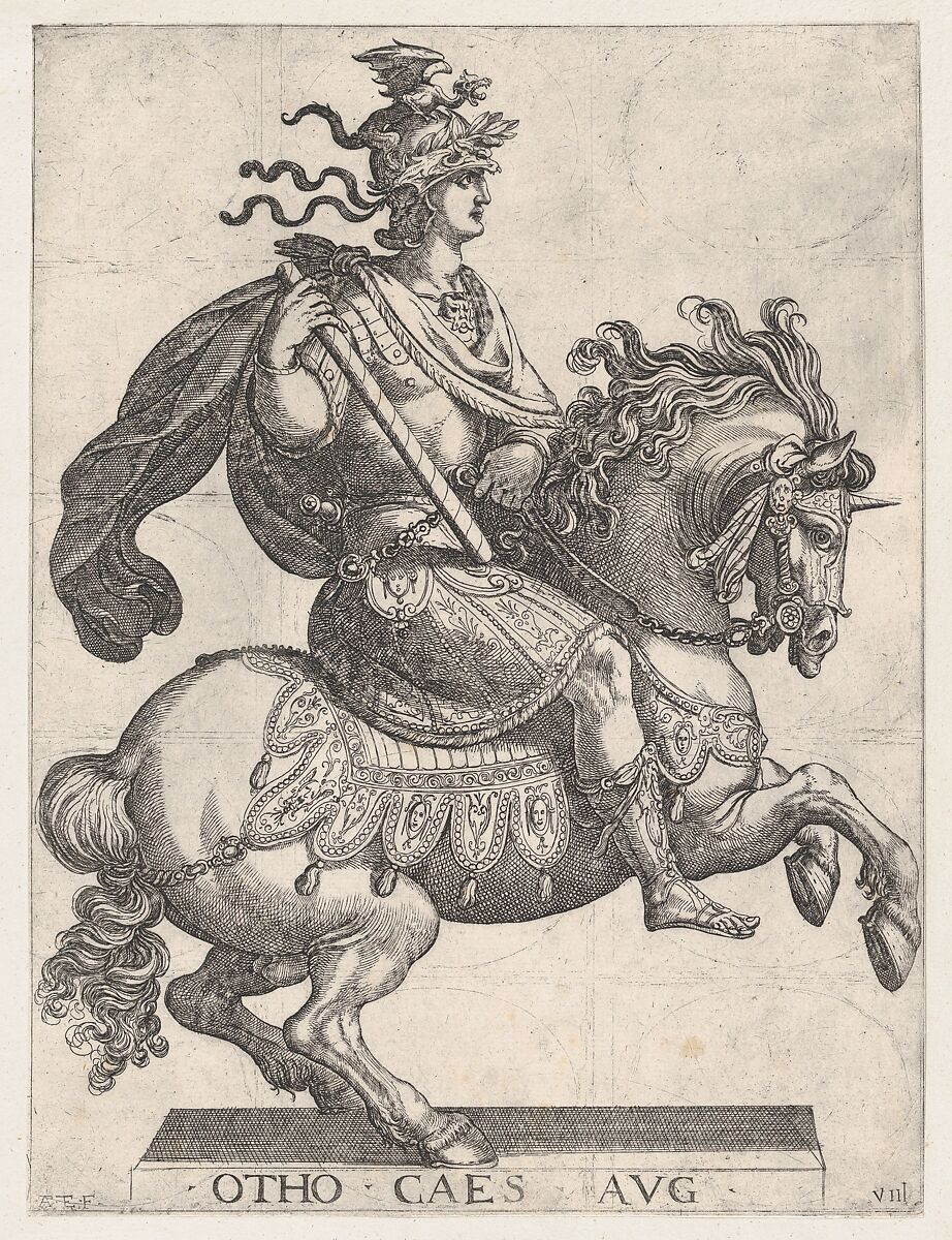 Plate 8: Emperor Otho on Horseback, from 'The First Twelve Roman Caesars', Antonio Tempesta (Italian, Florence 1555–1630 Rome), Etching; first state of two (Bartsch) 