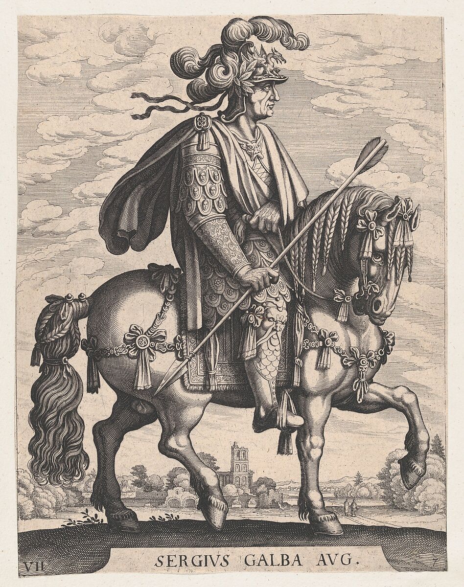 Plate 7: Emperor Galba on Horseback, from 'The First Twelve Roman Caesars' after Tempesta, Matthäus Merian the Elder (Swiss, Basel 1593–1650 Schwalbach), Etching and engraving 