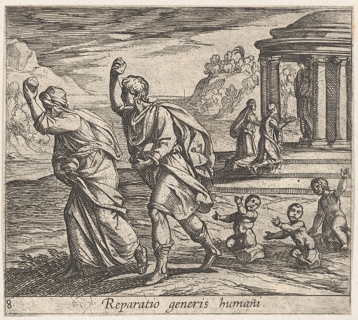 Plate 8: The Rebirth of Mankind (Reparatio generis humani), from Ovid's 'Metamorphoses', Antonio Tempesta (Italian, Florence 1555–1630 Rome), Etching 
