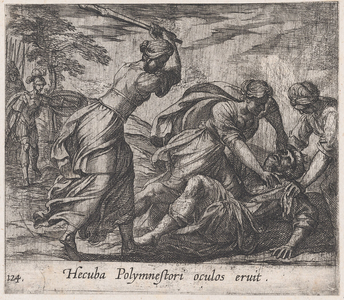 Plate 124: Hecuba and the Trojan Women Murdering Polymestor (Hecuba Polymnestori oculos ervit), from Ovid's 'Metamorphoses', Antonio Tempesta (Italian, Florence 1555–1630 Rome), Etching 