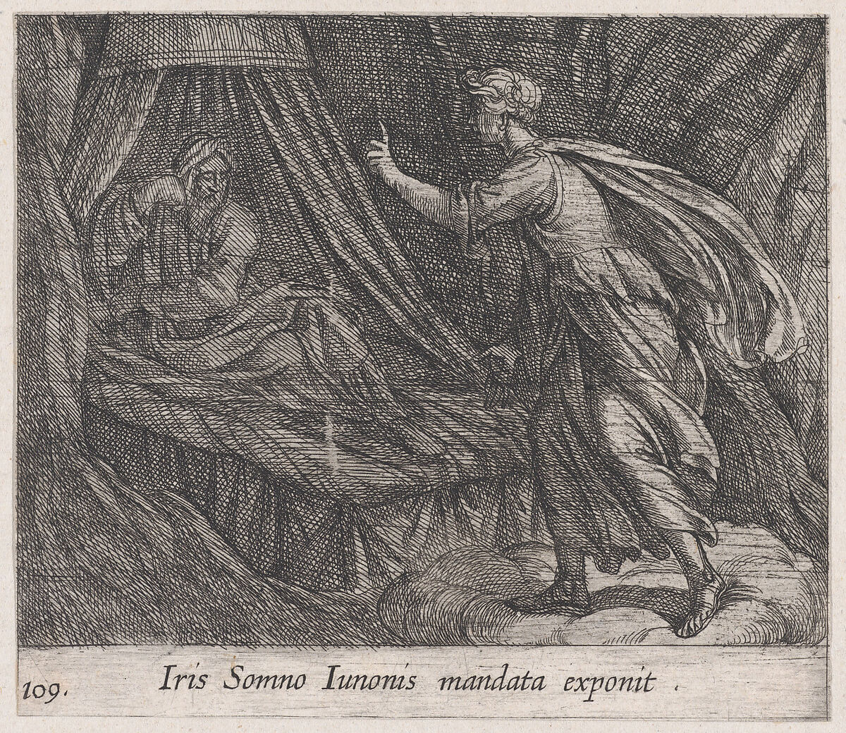 Plate 109: Iris Giving Sleep Juno's Command (Iris Somno Iunonis mandata exponit), from Ovid's 'Metamorphoses', Antonio Tempesta (Italian, Florence 1555–1630 Rome), Etching 