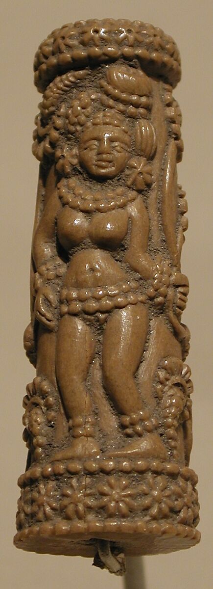 Mirror Handle with Two Yakshis, Ivory, India (Bengal) 