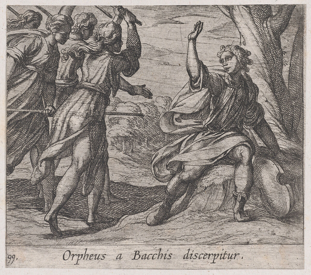Plate 99: The Death of Orpheus (Orpheus a Bacchis discerpitur), from Ovid's 'Metamorphoses', Antonio Tempesta (Italian, Florence 1555–1630 Rome), Etching 