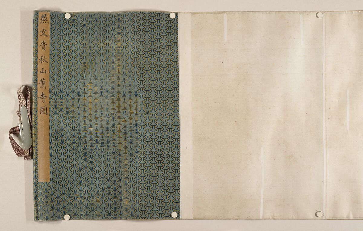 Buddhist Temples amid Autumn Mountains, Unidentified artist  , 14th–15th century, Handscroll; ink and pale color on silk, China