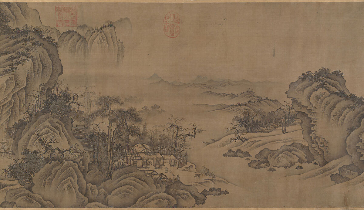 Buddhist Temples amid Autumn Mountains, Unidentified artist, Handscroll; ink and pale color on silk, China 