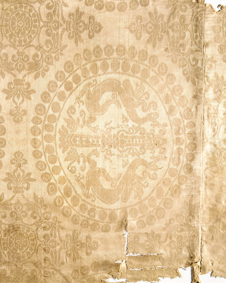 Textile with Pearl Roundels with Dragons, Silk, China or Central Asia