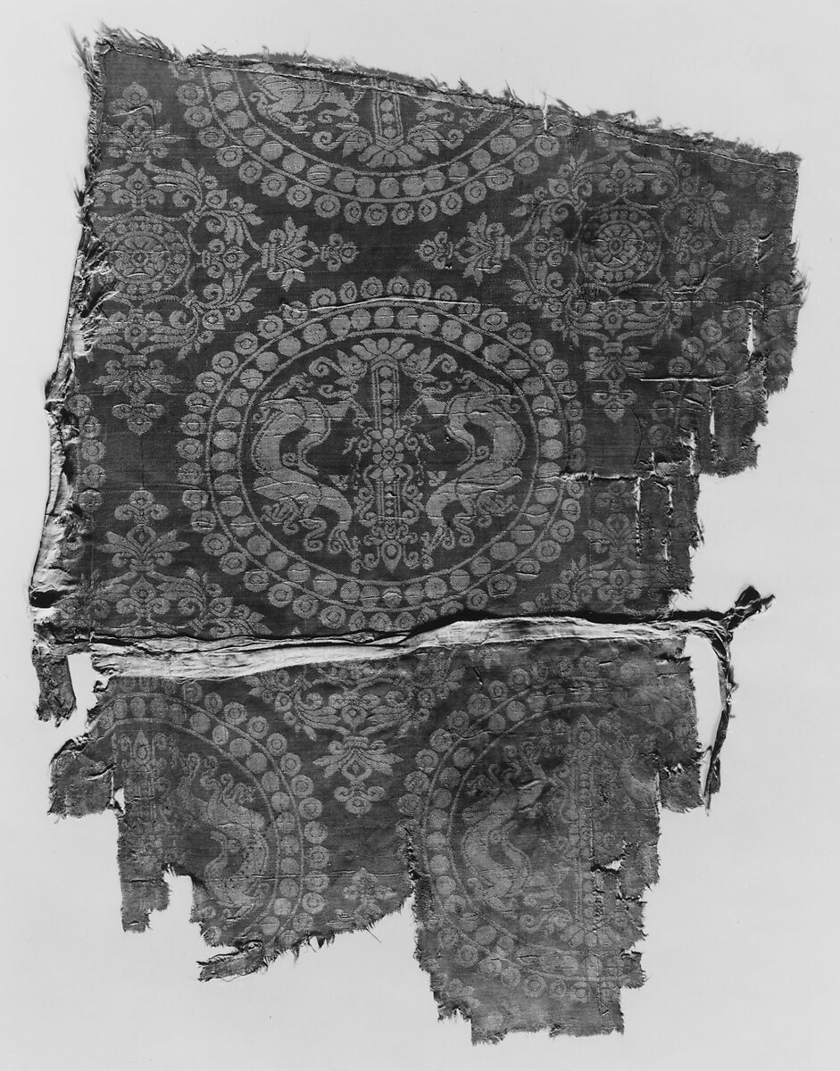 Textile with Pearl Roundels with Dragons, Silk, China or Central Asia