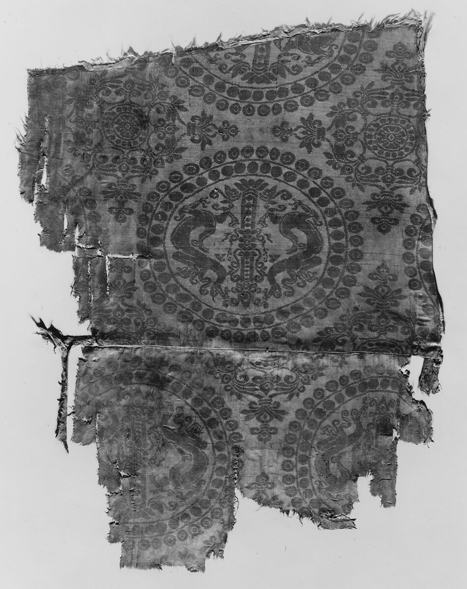 Textile with Pearl Roundels with Dragons, Silk, China or Central Asia